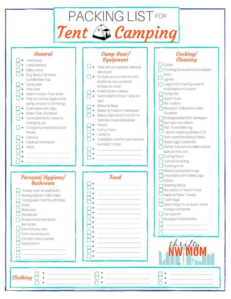 Tent Camping List Printable