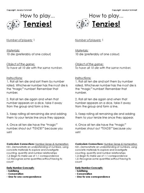 Tenzi Rules Printable