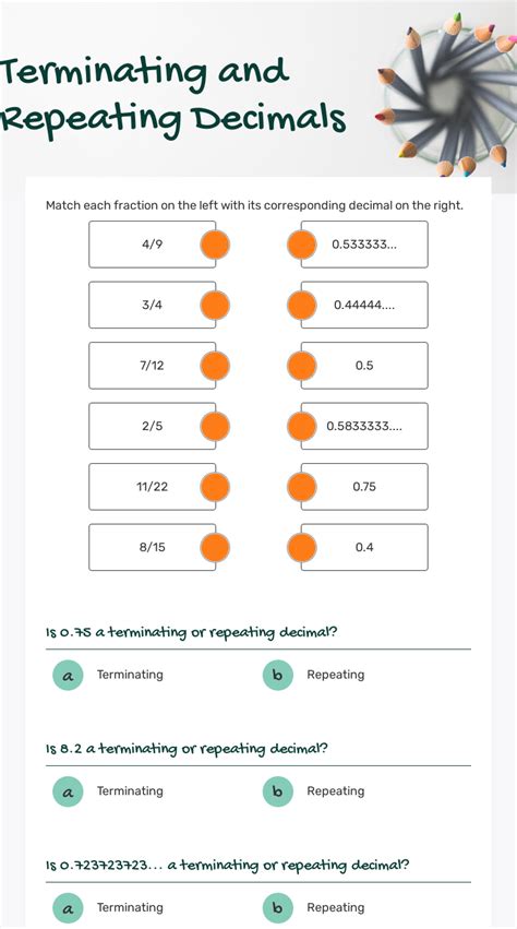 Terminating and Repeating Decimals Worksheet Generalreadable