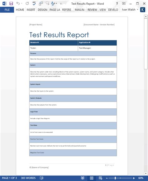 Test Result Report Template