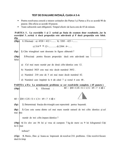 Test Initial Clasa 5 Matematica