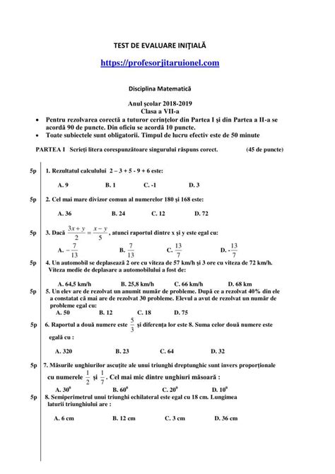 Test Initial Clasa 7 Matematica