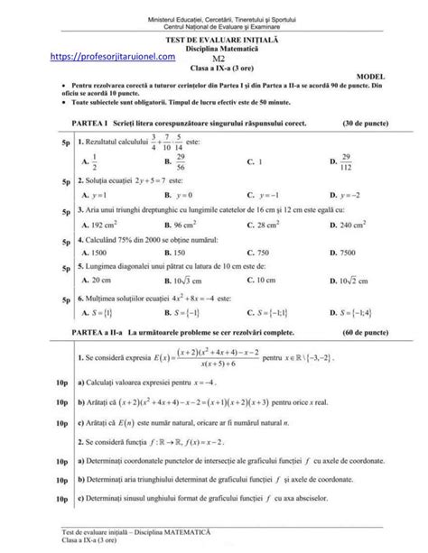 Test Initial Matematica Clasa 9