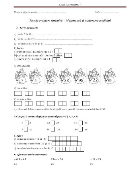 Teste Clasa 1 Matematica Semestrul 2