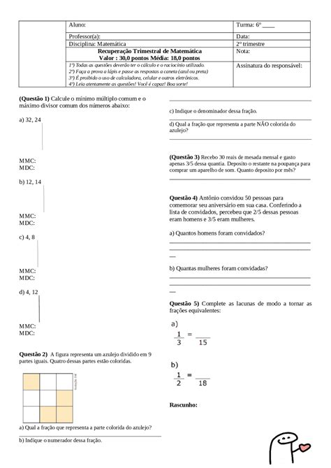 Teste De Matematica 6