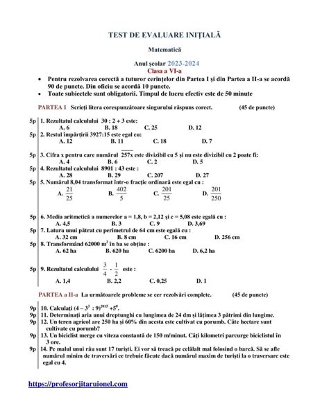 Teste Matematica Clasa 6 Cu Rezolvari