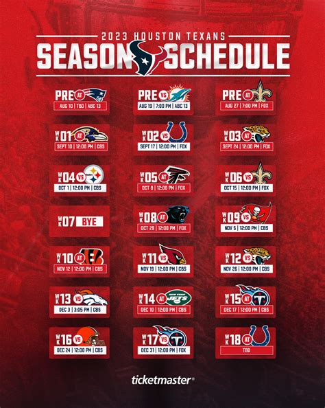2010 Houston Texans Printable Schedule
