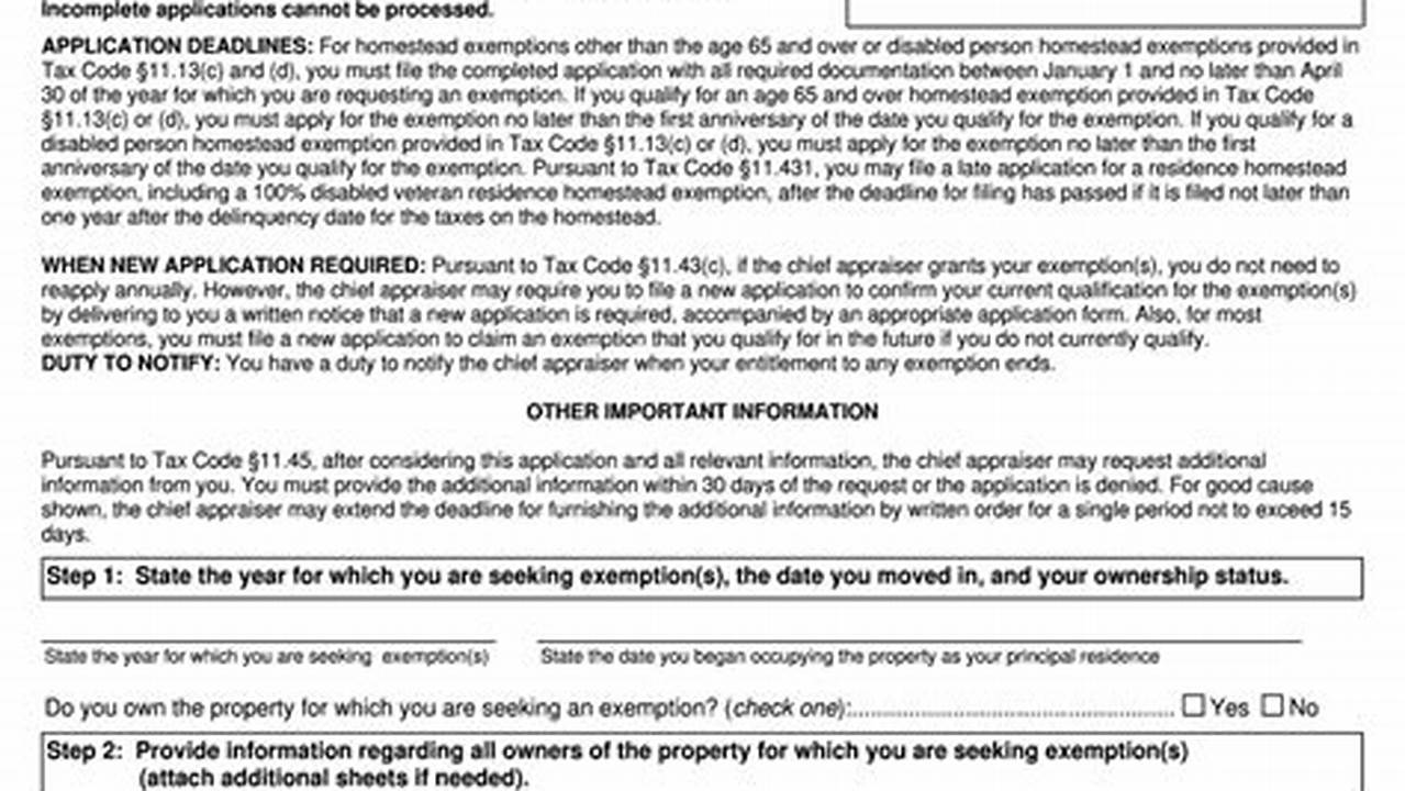 Texas Homestead Exemption 2025 Application Form