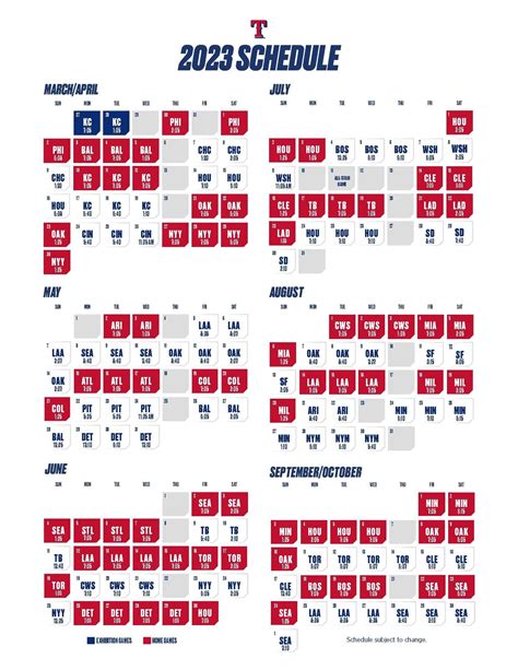 Texas Rangers Schedule 2023 Printable