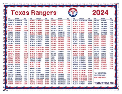 Texas Rangers Schedule 2024 Printable