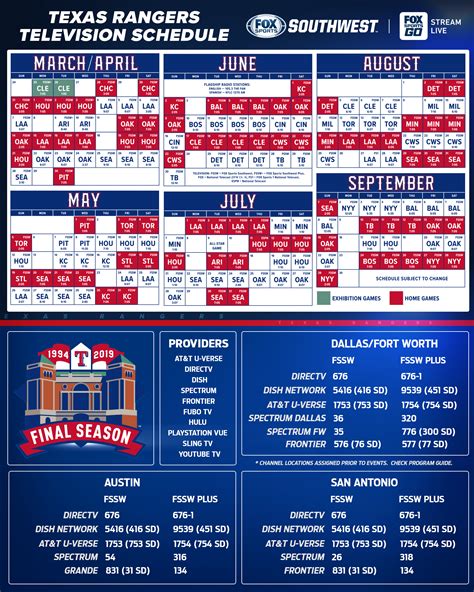 Texas Rangers Schedule Printable