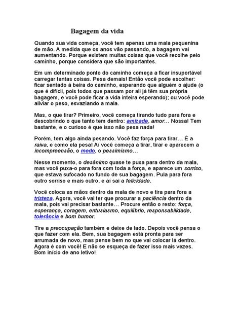 Texto A Bagagem Da Vida