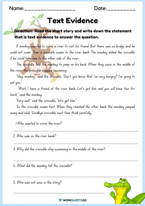 Textual Evidence Worksheet