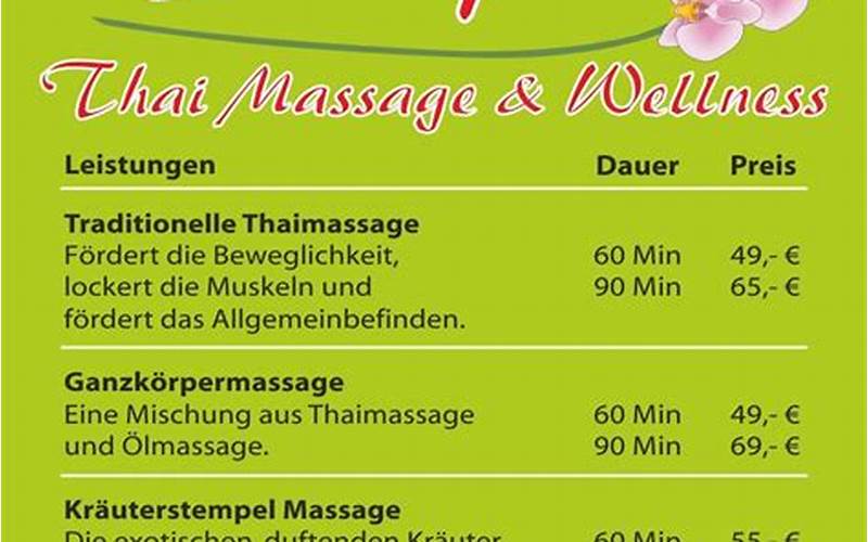Thai Massage Preisliste