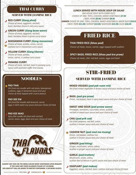 Thai Flavors Menu