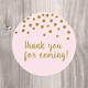 Thank You For Coming Stickers Printable