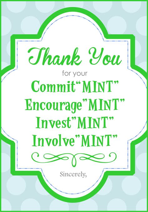 Thank You For Your Commit Mint Free Printable