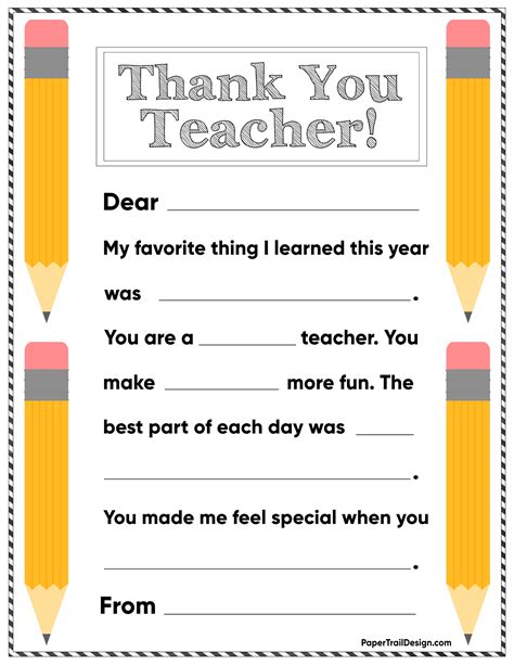 Thank You Card For Teachers Printable Free