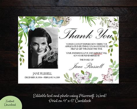 Thank You Card Template For Funeral