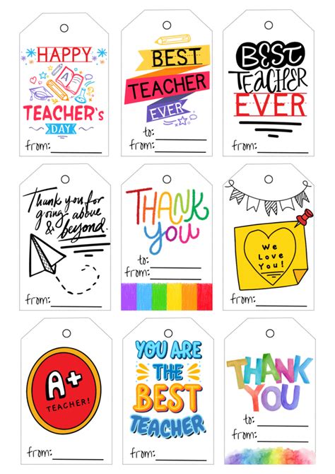Thank You Free Printable Teacher Appreciation Tags