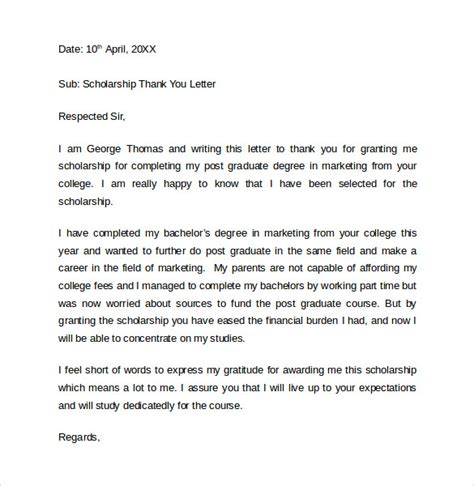 Thank You Letter For Scholarship Template