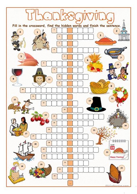 Thanksgiving Crossword Free Printable