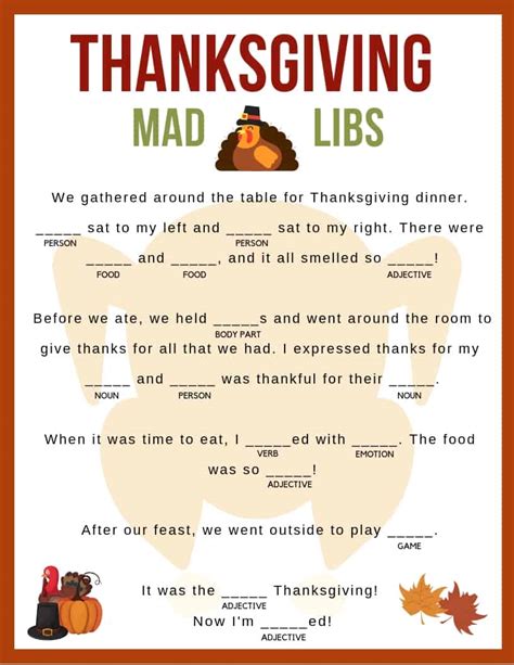Thanksgiving Mad Libs Free Printable