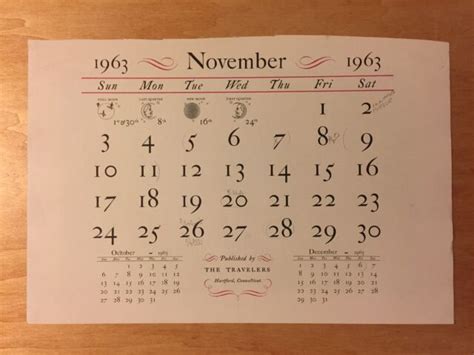 Thanksgiving 1963 Calendar