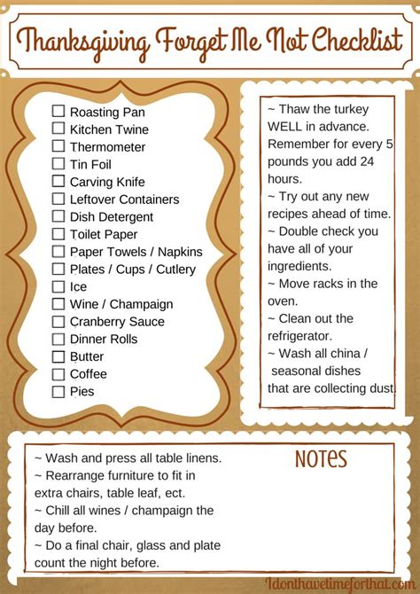 Thanksgiving Checklist Printables