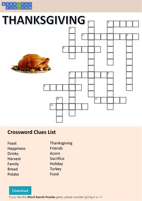 Thanksgiving Crossword Puzzles Printable