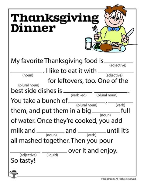 Thanksgiving Mad Libs Printable Free