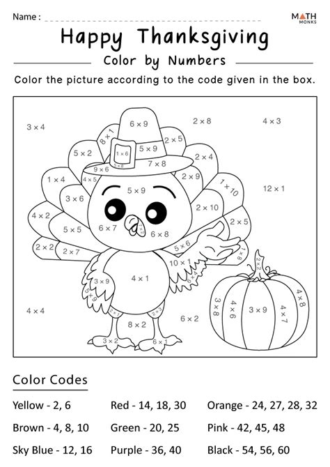 Thanksgiving Multiplication Coloring Pages