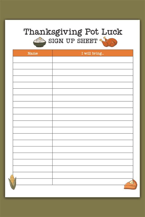Super Cute Free Printable Thanksgiving Potluck Sign Up Sheet OriginalMOM