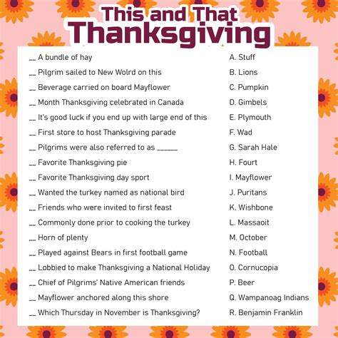 Thanksgiving Trivia Game Printable