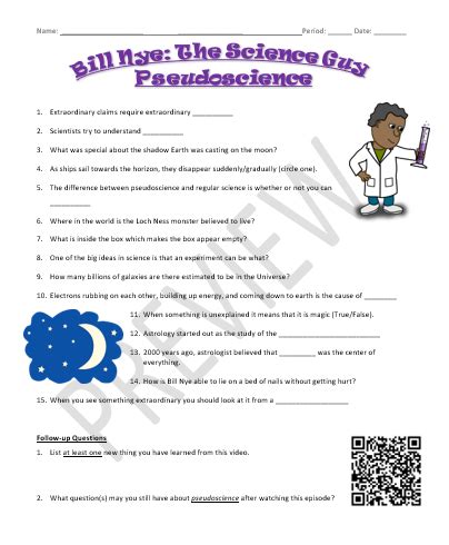 Pseudoscience Video Worksheet (Bill Nye) (Open ended questions)