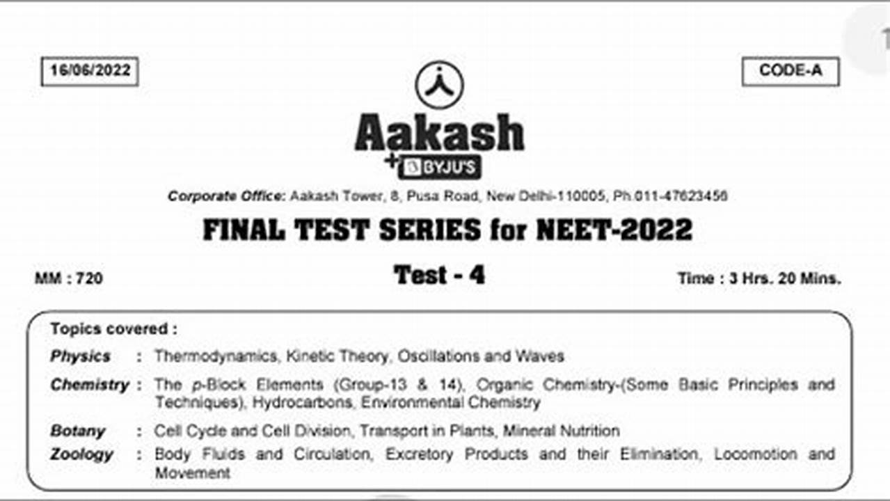 The Final Test Series For Neet 2024 Test Papers Are Designed Keeping In Mind The Actual Neet Exam Pattern In All Aspects, Thereby Helping You To Overcome Your., 2024