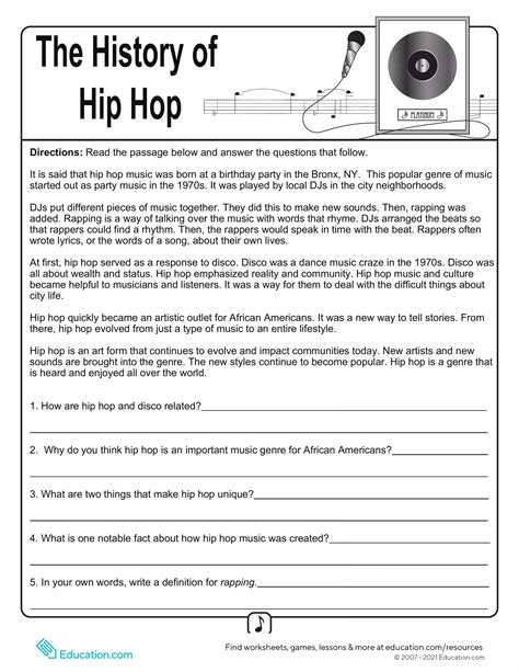 The History Of Hip Hop Worksheet