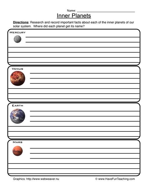 The Inner Planets Worksheet