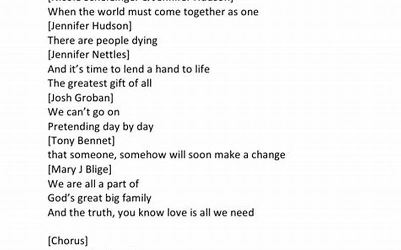 The Lyrics Of We Are The World 25 For Haiti
