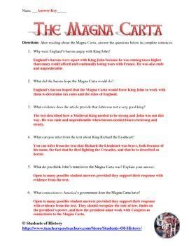 The Magna Carta Worksheet Answer Key