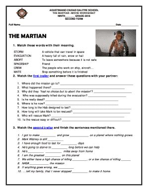 The Martian Movie Worksheet