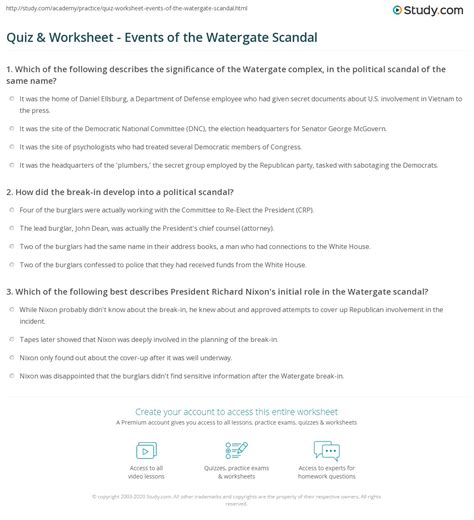 The Watergate Scandal Worksheet Answers