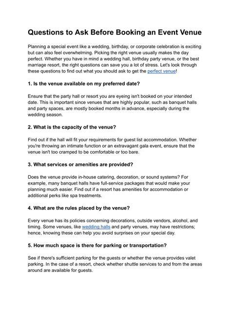 The Booking Process: Questions to Ask Before You Commit