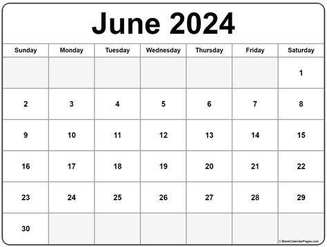 The Calendar For The Month Of June
