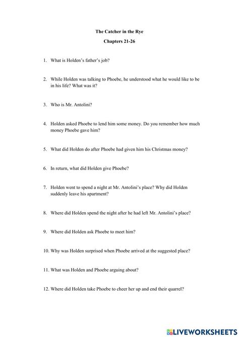 The Catcher In The Rye Figurative Language Worksheet Answers