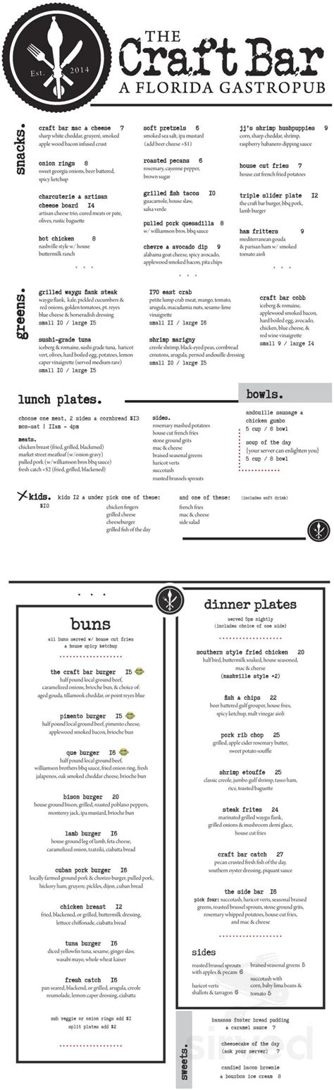 Savor Crafted Delights: Discover The Best of The Craft Bar Destin Menu