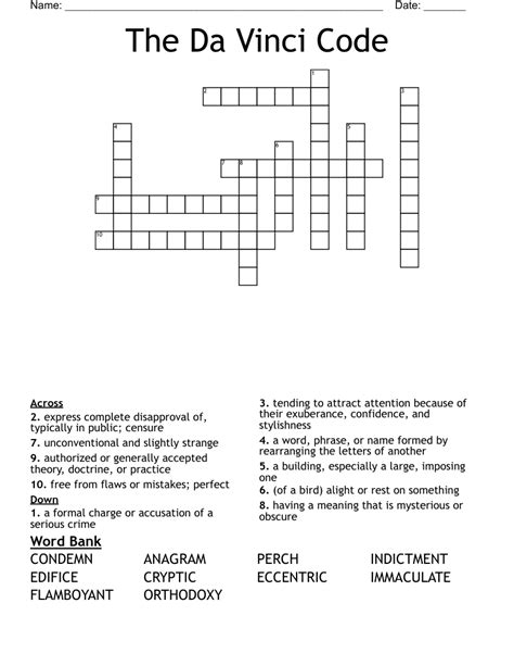 The Da Vinci Code Setting Crossword
