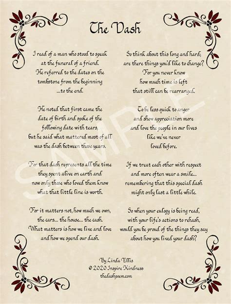 The Dash Poem Printable Free