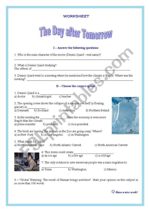 The Day After Tomorrow Worksheet