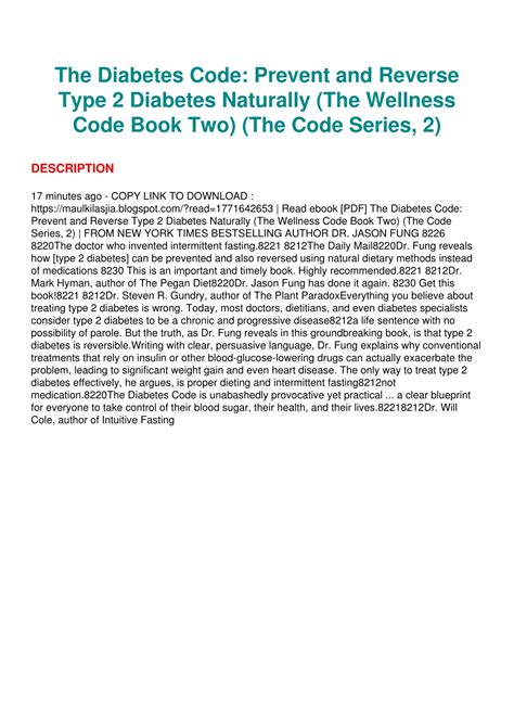 The Diabetes Code: Prevent And Reverse Type 2 Diabetes Naturally (The Code Series)